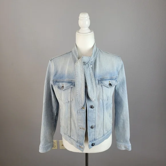 FRAME // le tie neck button front slim fit soft stretch denim jacket littleton - Picture 6 of 16